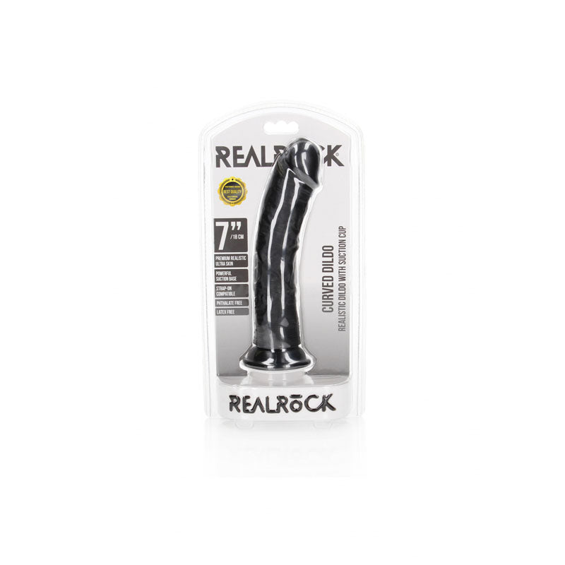 REALROCK Realistic Regular Curved Dildo with Suction Cup - 18 cm - Black 18 cm (7'') Dong